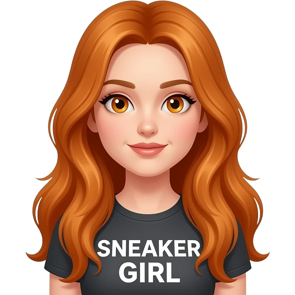 sexy girl with overlong ginger hair and ginger eyes a top with SNEAKER GIRL written on it emoji