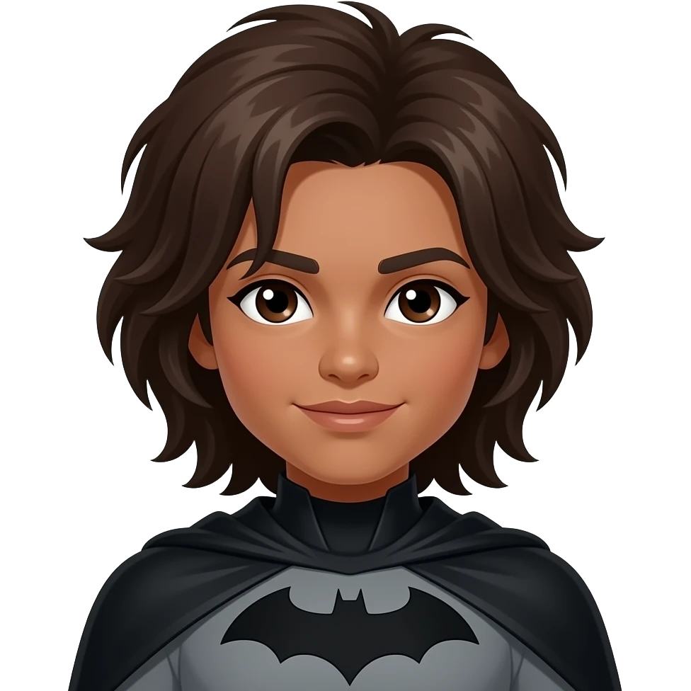 batman really darker brown skin and dark brown eyes with lots hair emoji
