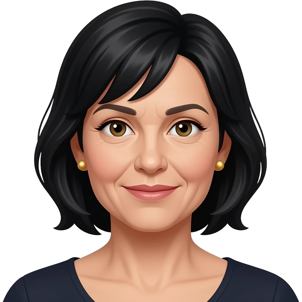 Female, early 40s, black hair, understated luxury style, gold ear studs emoji