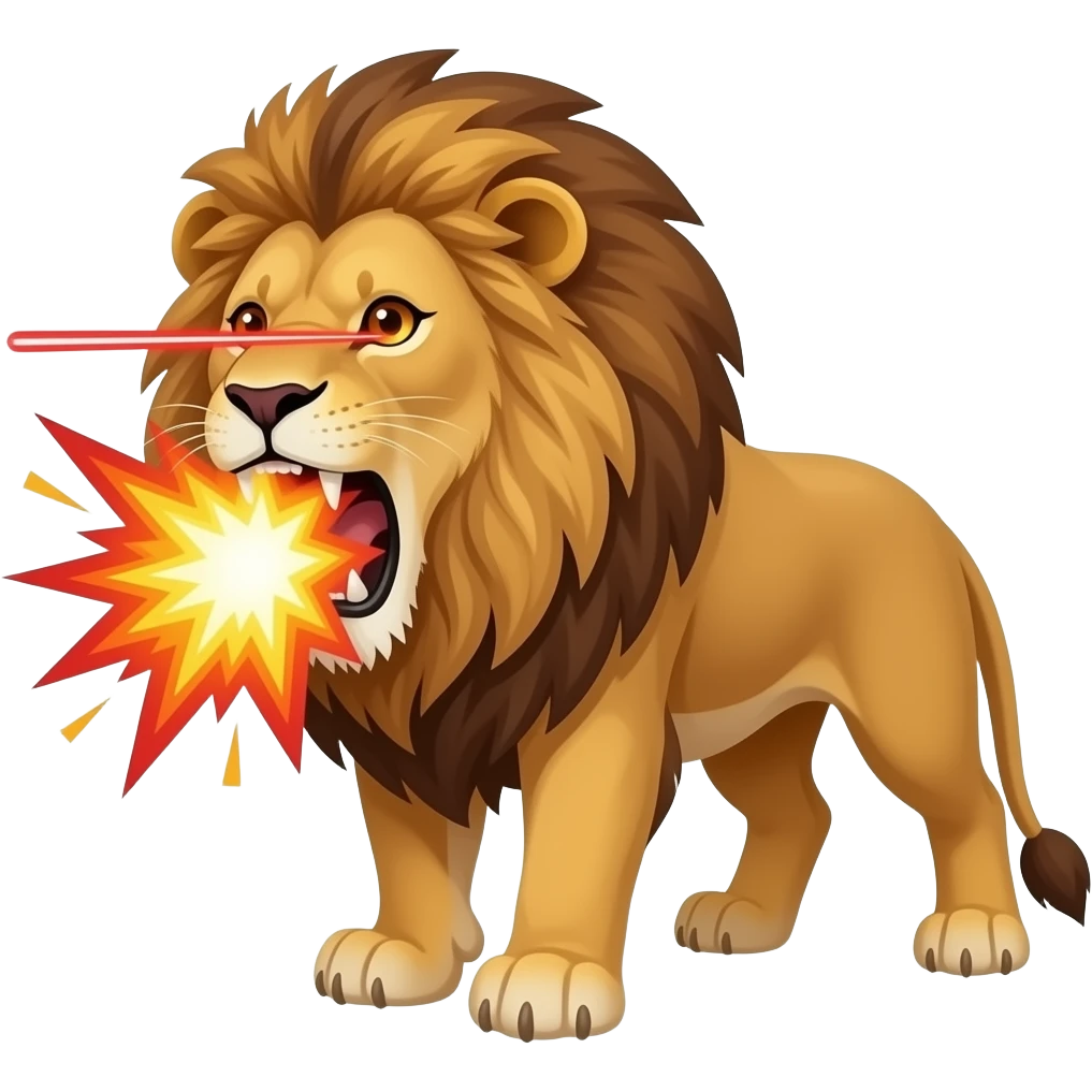 lions with explosion breath and red lasers shooting forward from eyes emoji