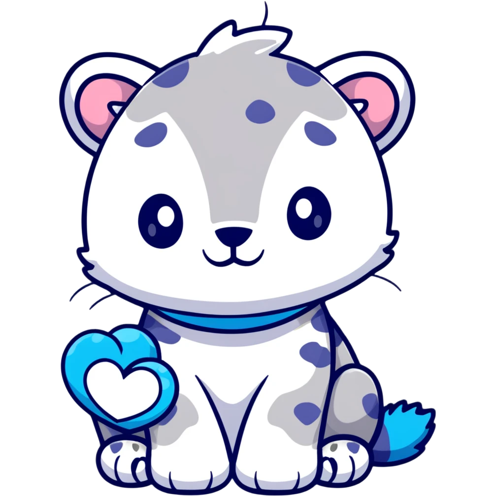 snow leopard with blue fur, white spots, and a heart emoji
