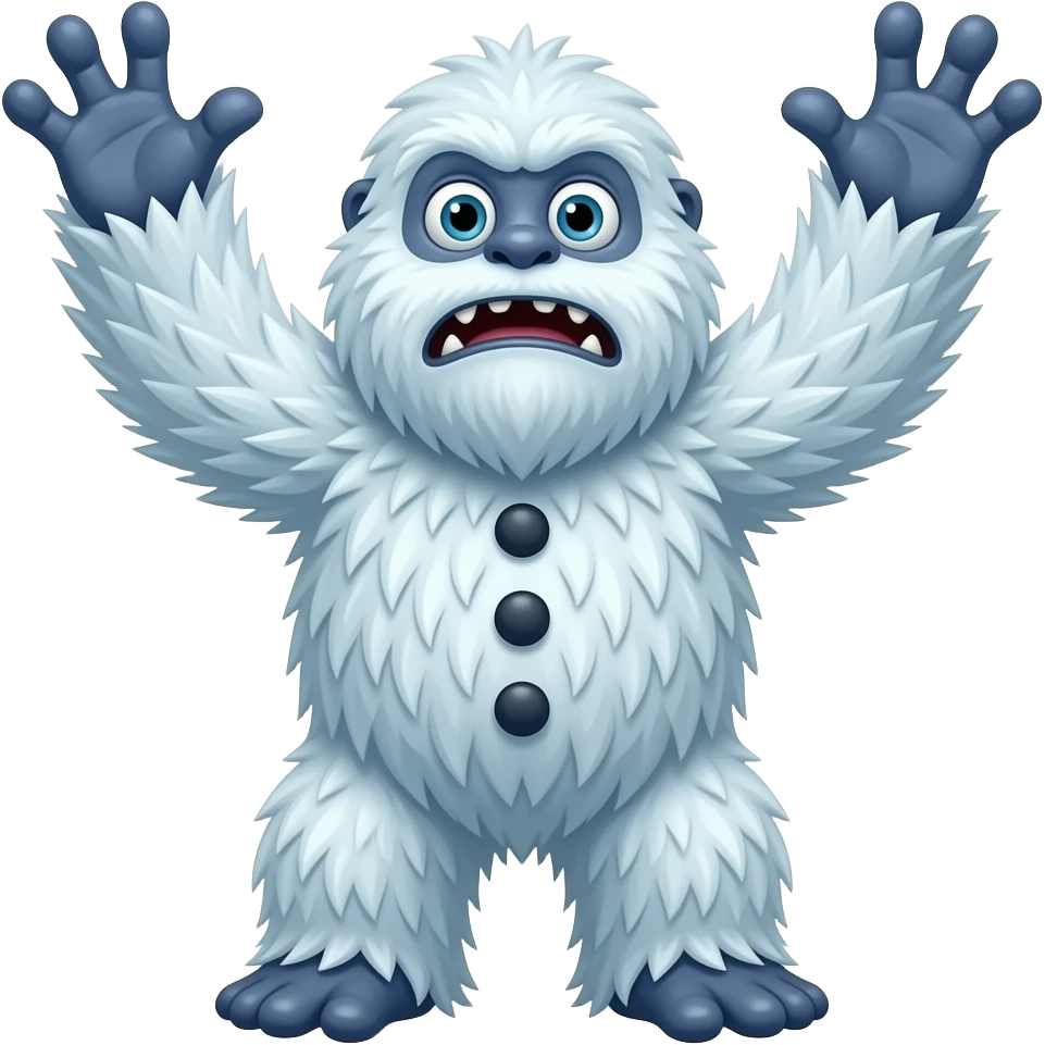 abominable snowman standing with arms up trying to scare emoji