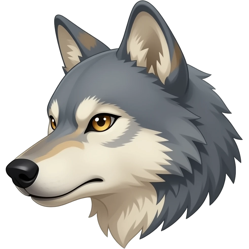 angry face alpha light gray blonde wolf head little bit anime eyes realistic Turn sideways light gray eyes dead stare emoji