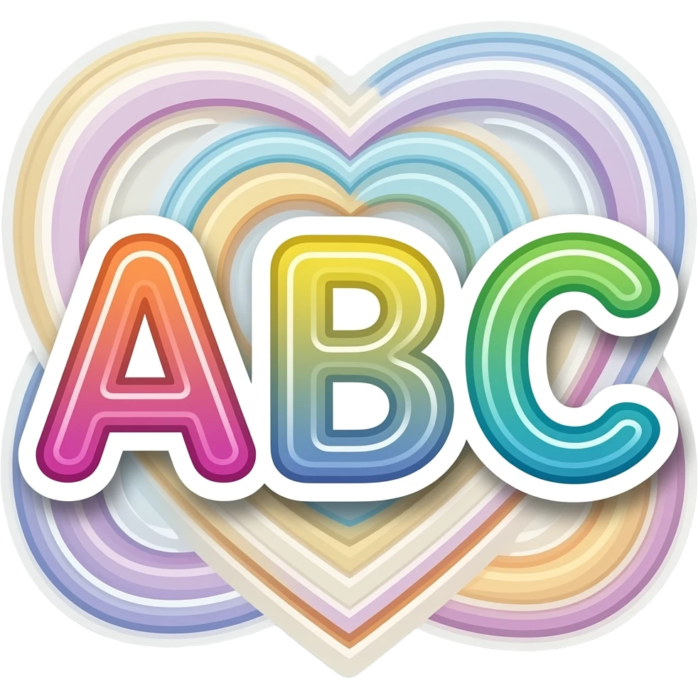 cute colourful letters ABC sticker, elegant thin strokes, pastel tones, clean vector design, no background, modern aesthetic, 8k emoji