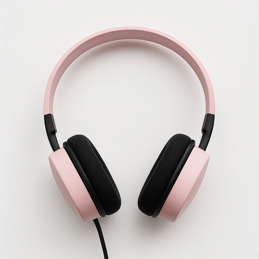 minimal pink and black headphones on white background, no text emoji