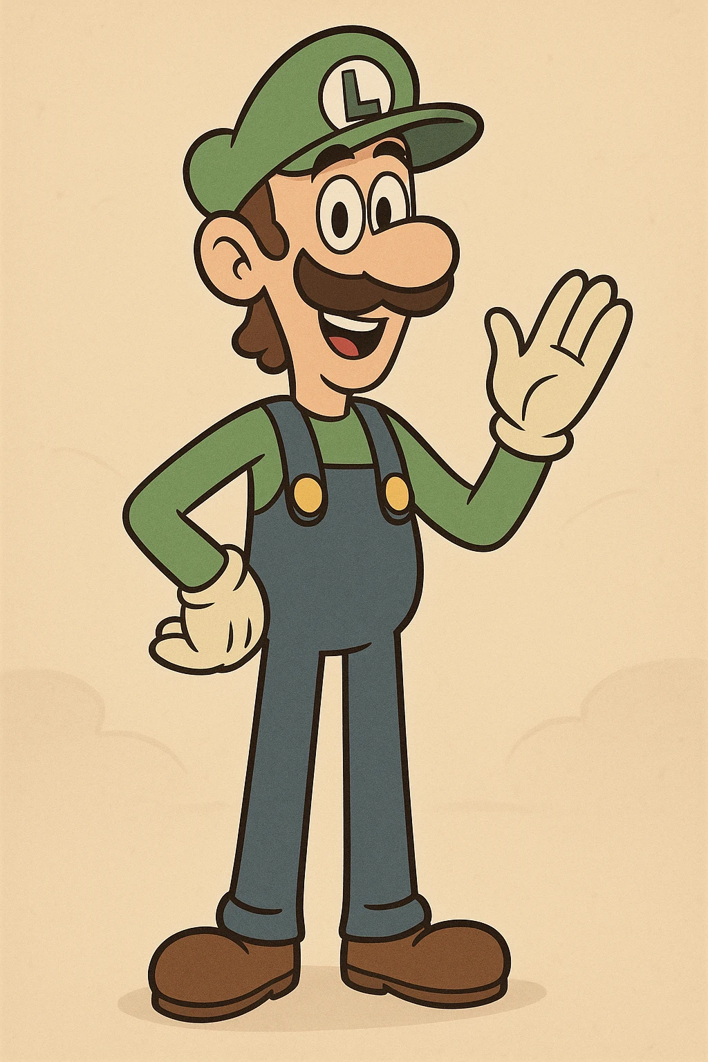 Luigi from Mario & Luigi, tall, green hat with L, blue overalls, mustache, cheerful expression, cartoon style emoji