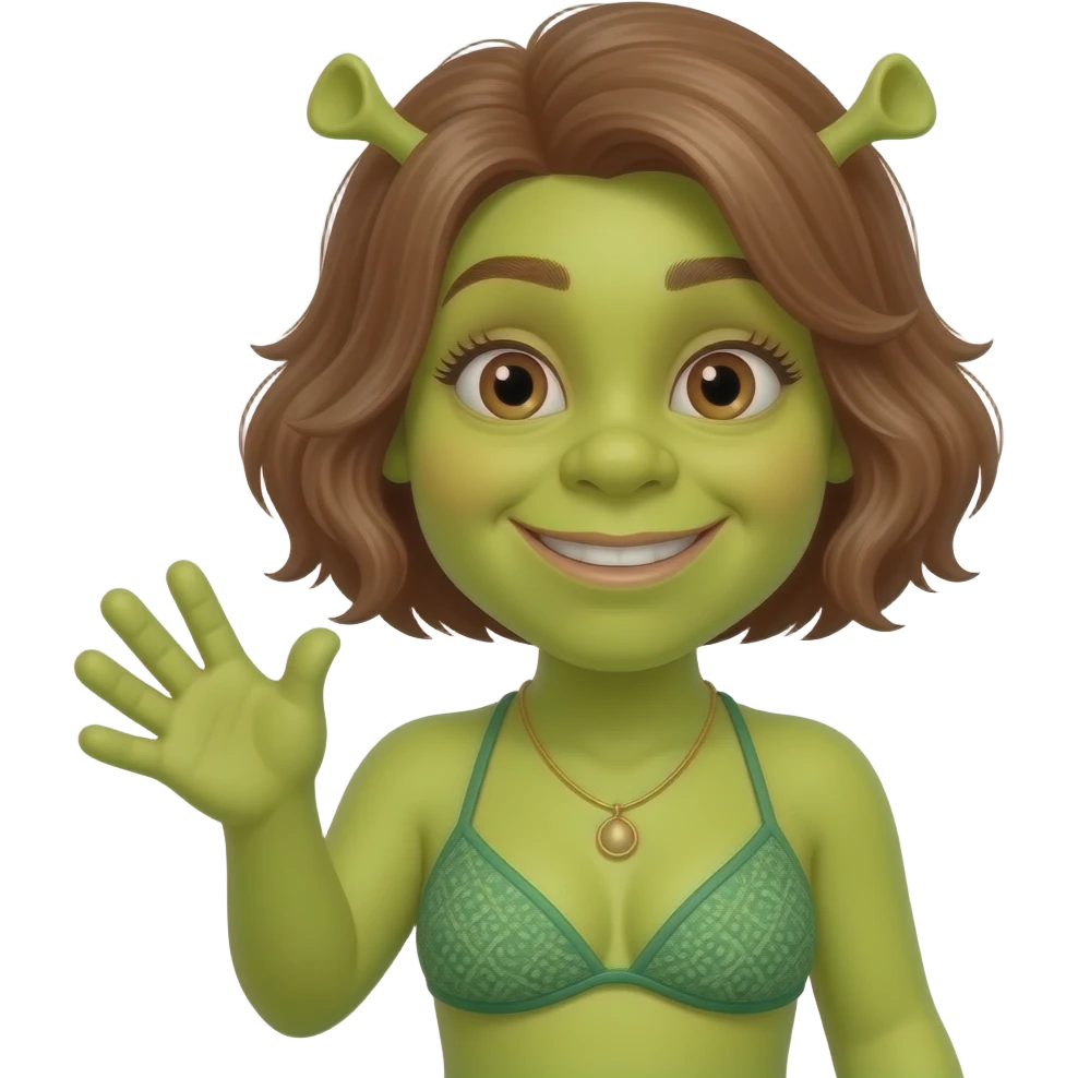 Fiona from Shrek wearing green bikini bathers saying happy birthday emoji