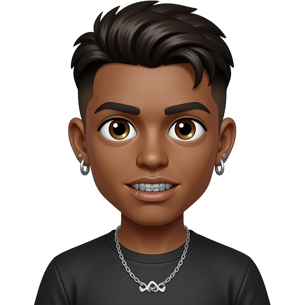 Young brown zombie with earrings and a low taper fade with braces emoji