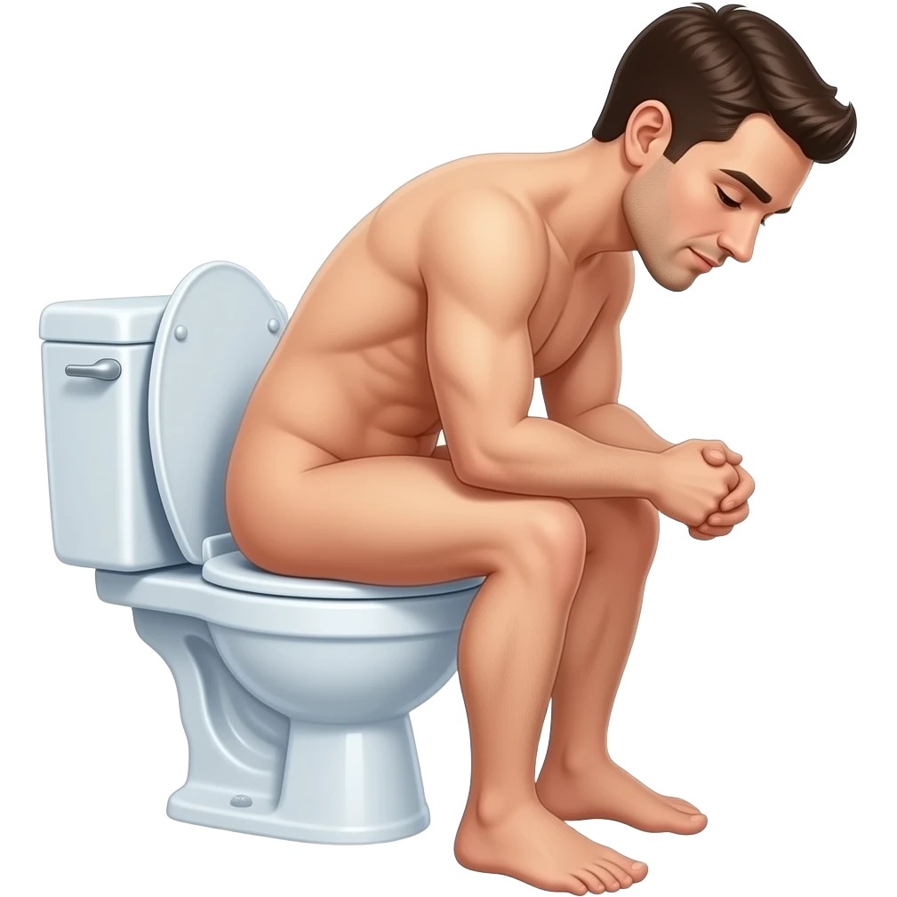 Man naked poop toilet. emoji