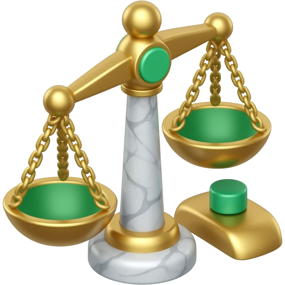 3D isometric scales icon, polished gold and marble.
Minimalist professional style, emerald green & gold accents.
Soft studio lighting, 8k Octane render, ray-tracing detail.
Isolated on white background, premium literary aesthetic --v 6.0 emoji