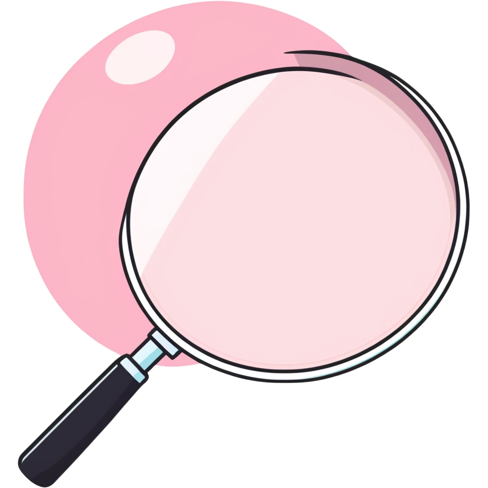 Pink Web browser on a computer with a magnifying glass
 emoji