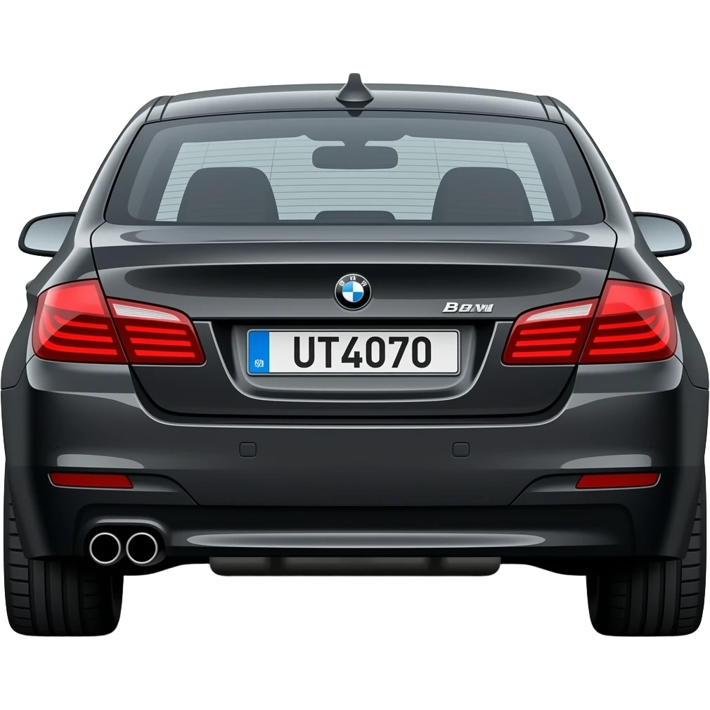 Back view of black BMW 520i with front number plate "UT4070" emoji