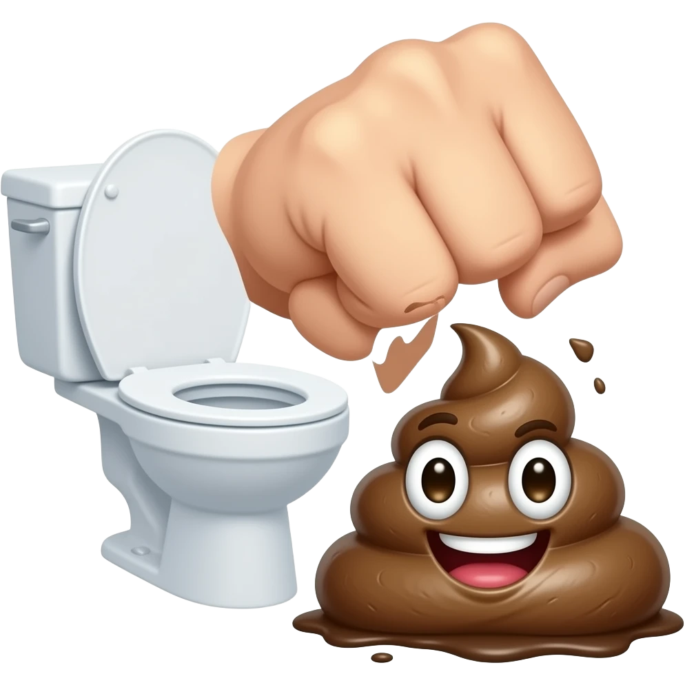 A toilet, taking a punch by a really strong poop emoji