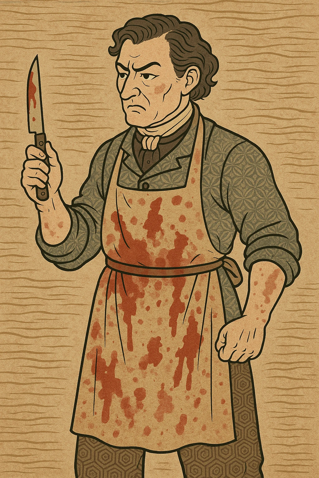 A victorian surgeon with a knife and bloody clothing emoji