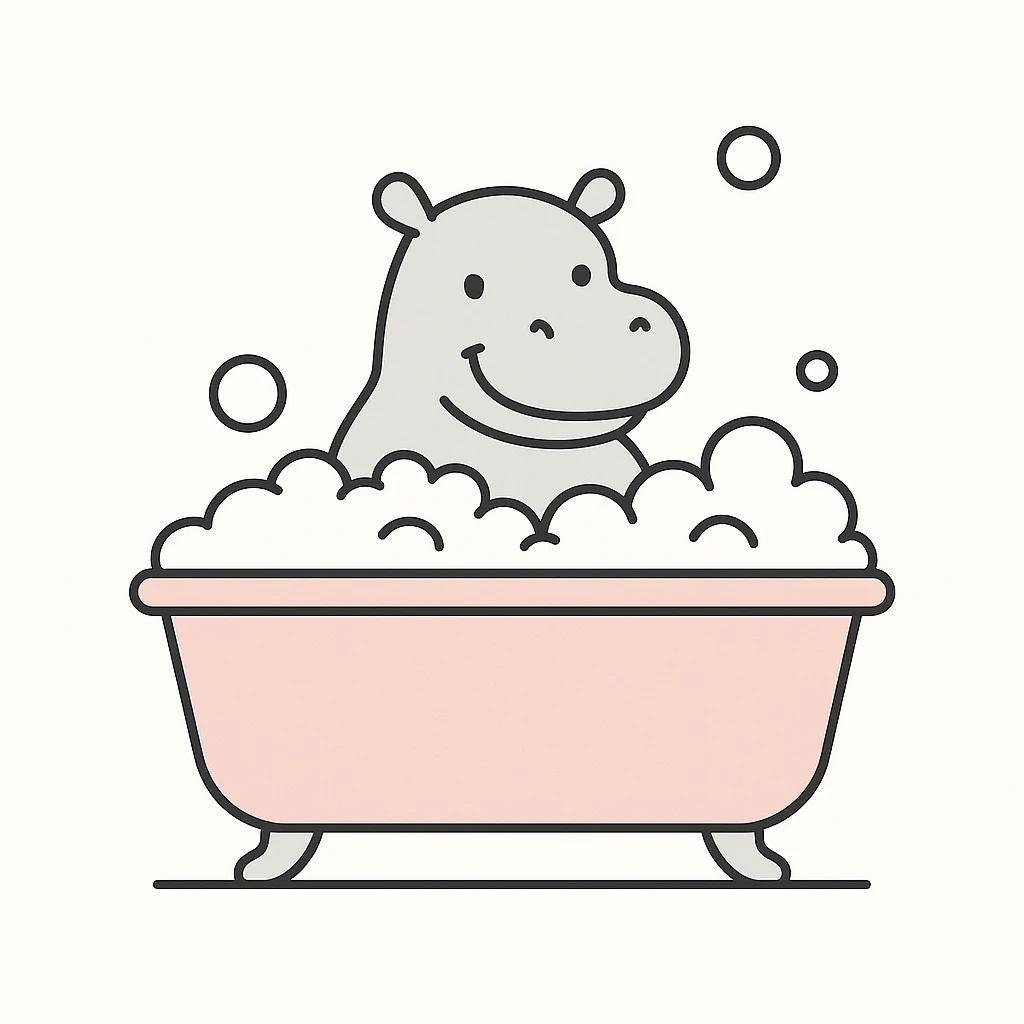 happy hippo with bubbles in bathtub emoji