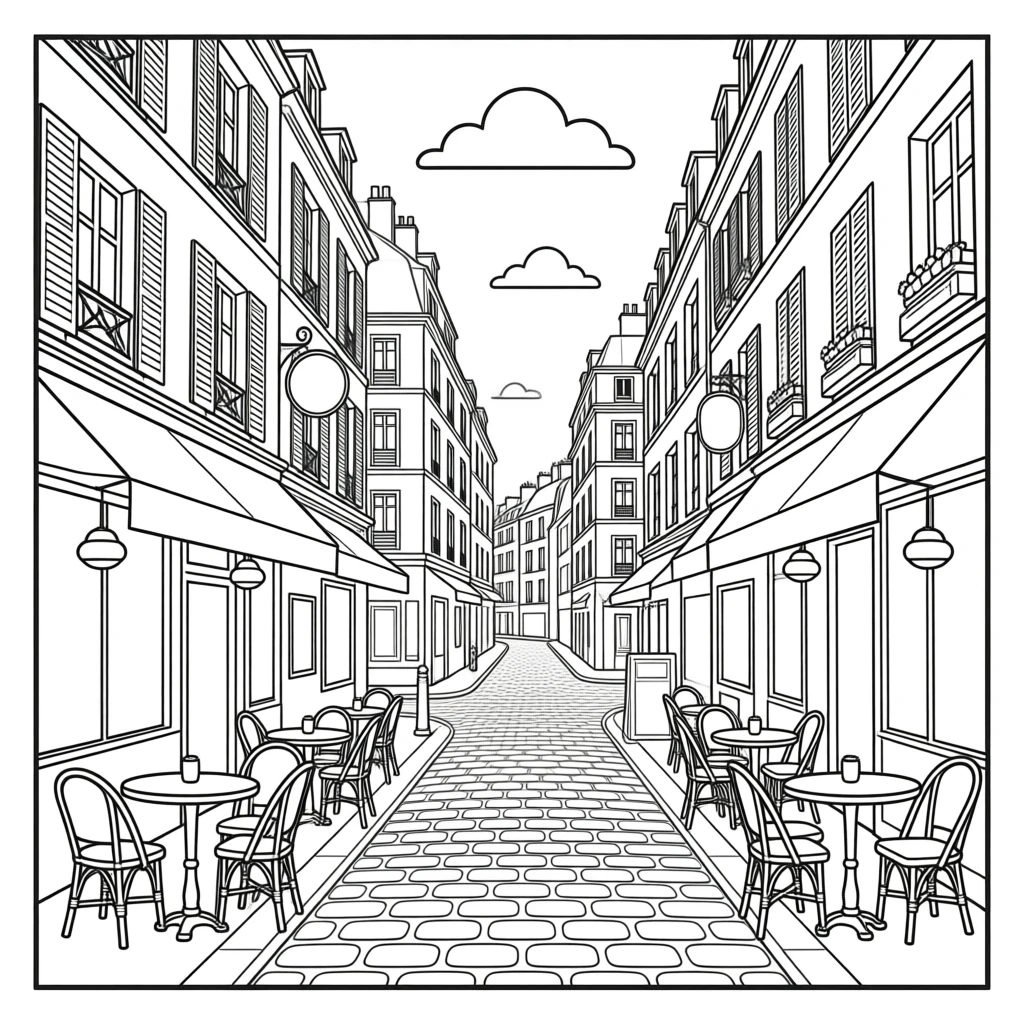 colouring book with parisian street drawings emoji
