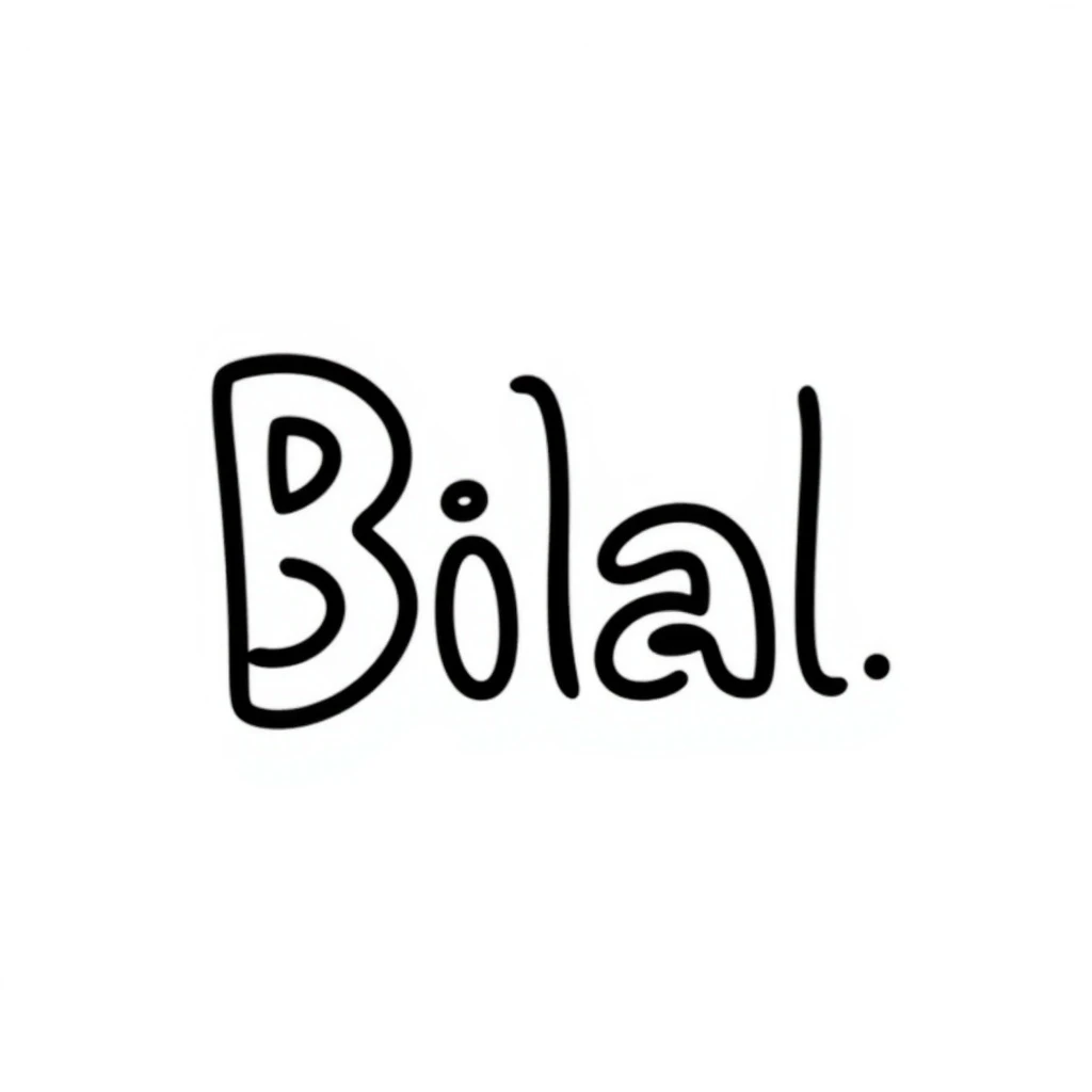 the name 'Bilal' in handwritten doodle style, optimized for Slack emoji size, transparent background emoji