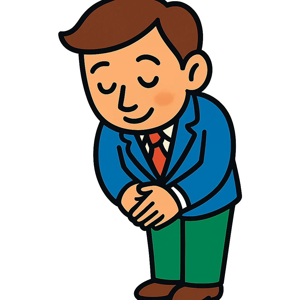 polite person bowing slightly, hands together, respectful expression, vibrant toon style emoji