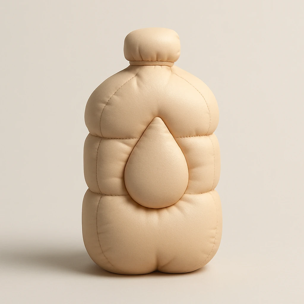 aesthetic water bottle icon, smooth organic 3D style, soft beige color palette, minimal and elegant, not blocky, rounded shapes, soft lighting emoji