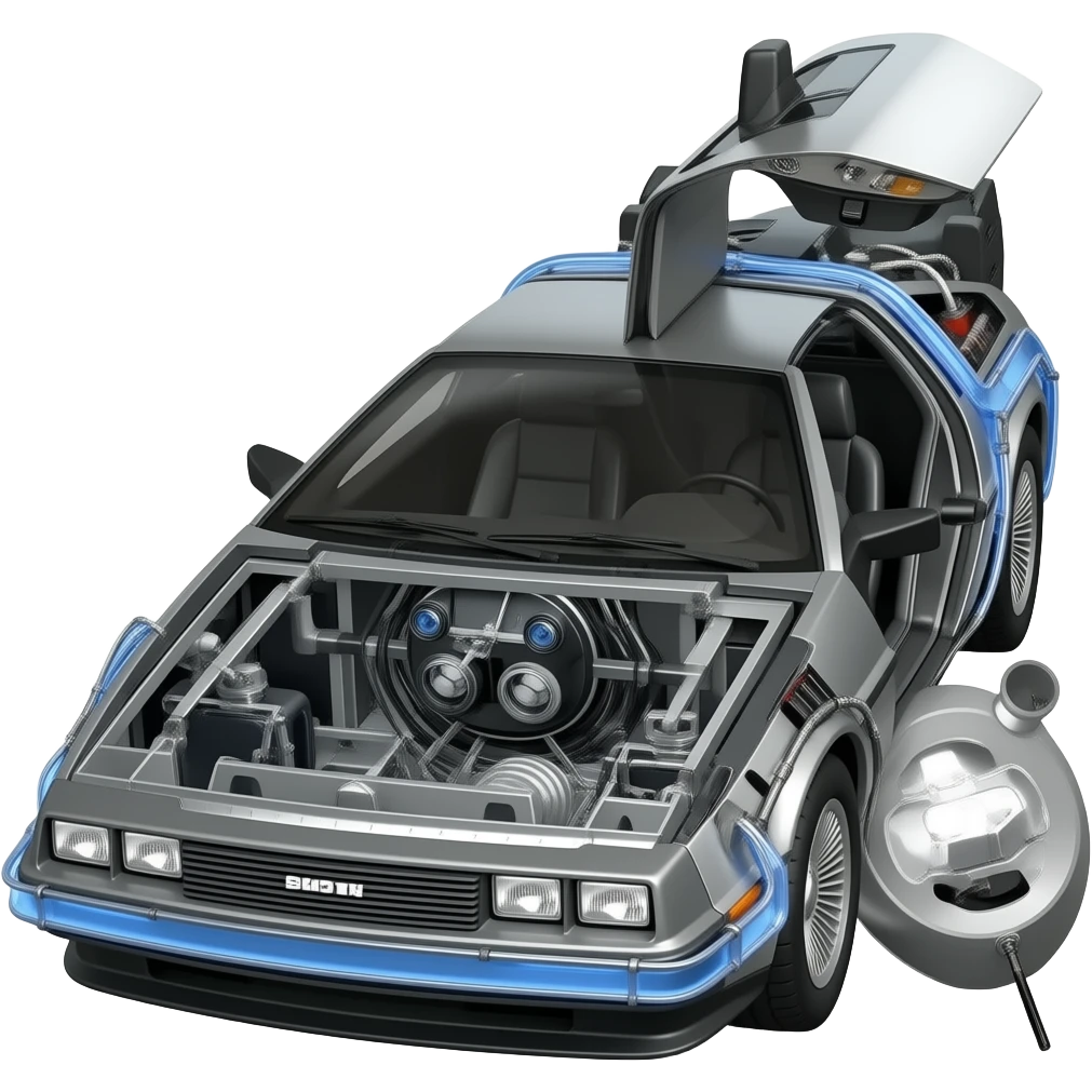 A partly constructed Delorean car emoji