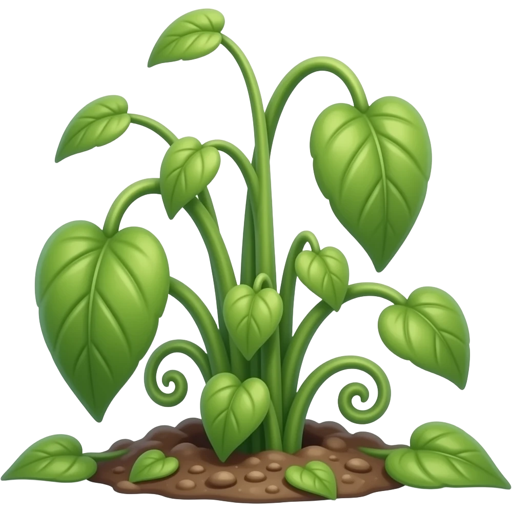 Wilted green plant from the ground with leafs hanging emoji
