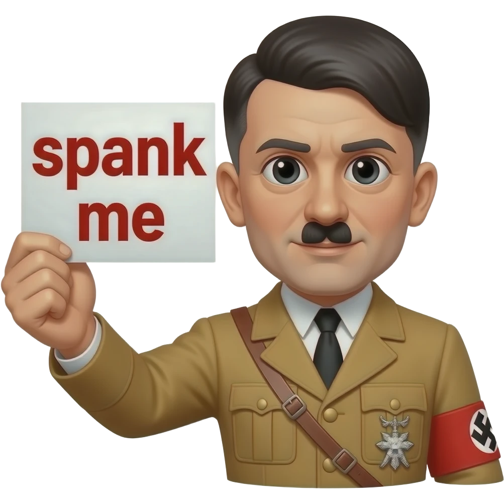 hitler holding a sing with the 'spank me' text emoji