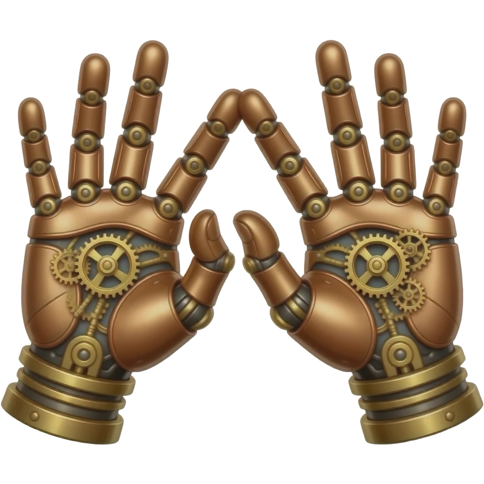 steampunk  - the touch of the fingers of two palms as in Michelangelo's painting in the Sistine Chapel, but mechanically constructed emoji