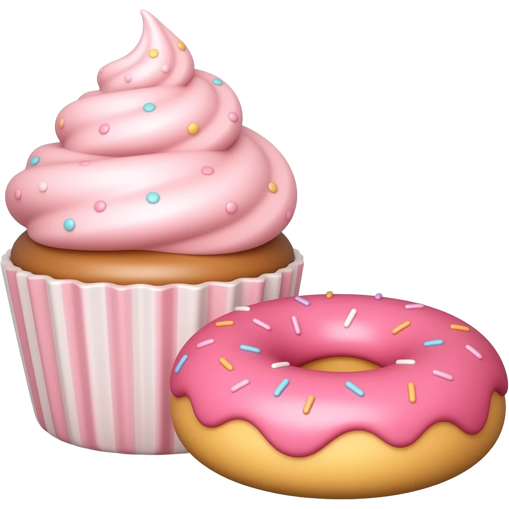 Pink cupcake and donut in the foreground emoji