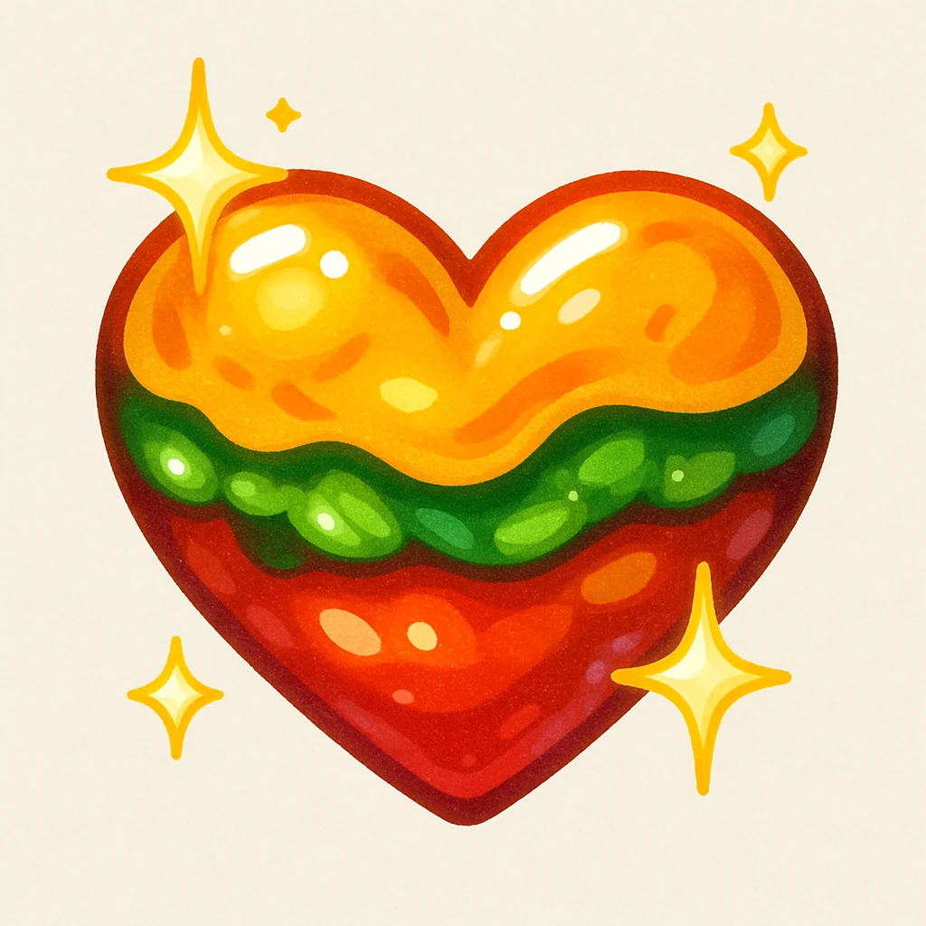 food heart emoji, shiny, with sparkles emoji