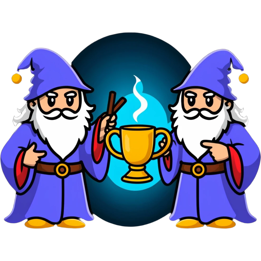 three wizards with a magical cup emoji