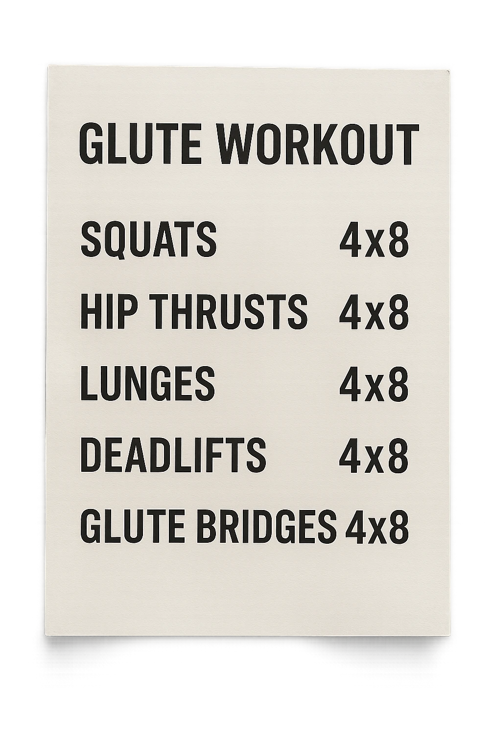 scheda di allenamento glutei con le reps scritte (tipo 4x8 ecc), iperrealistico 4k emoji