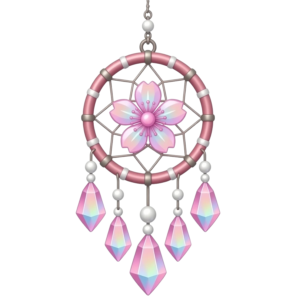 Hanging Iridescent pastel pink sakura crystals white-pearly suncatcher dreamcatcher emoji