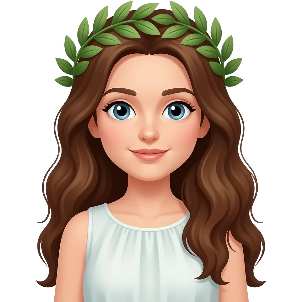 mujer blanca cabello café largo, corona de laurel, cuerpo completo emoji