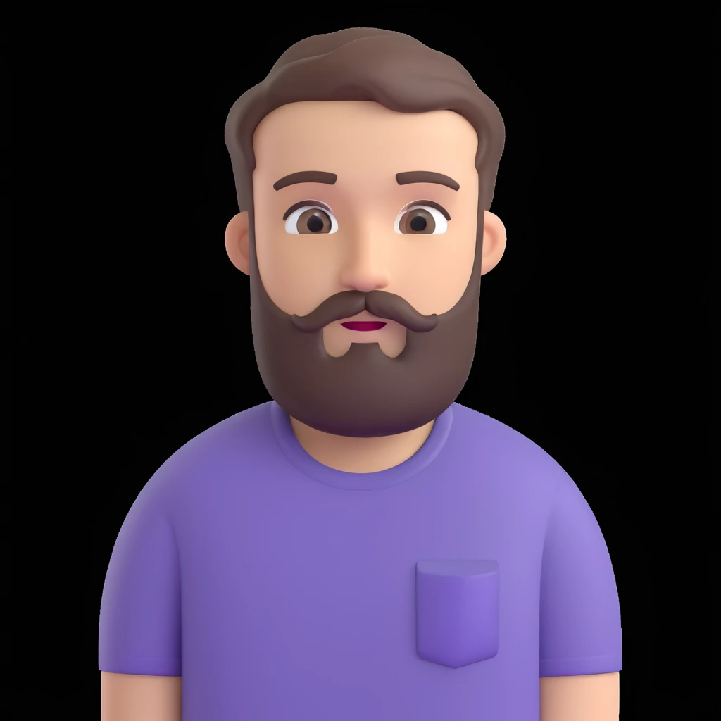 A hero emoji inspired by Moscow, featuring a character with a beard and short hair, wearing a gray t-shirt, with a purple and blue gradient background emoji