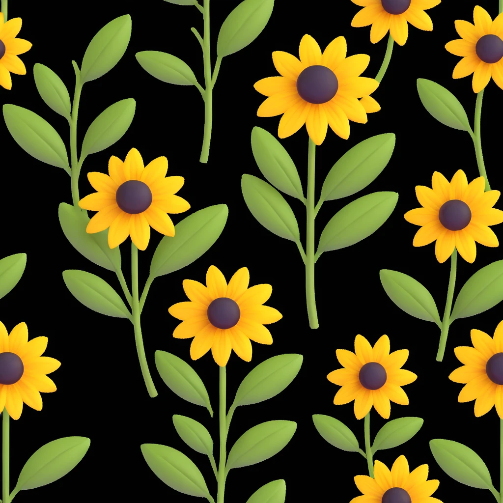 yellow rudbeckia flower with green leaves in 3D iOS style on white background emoji