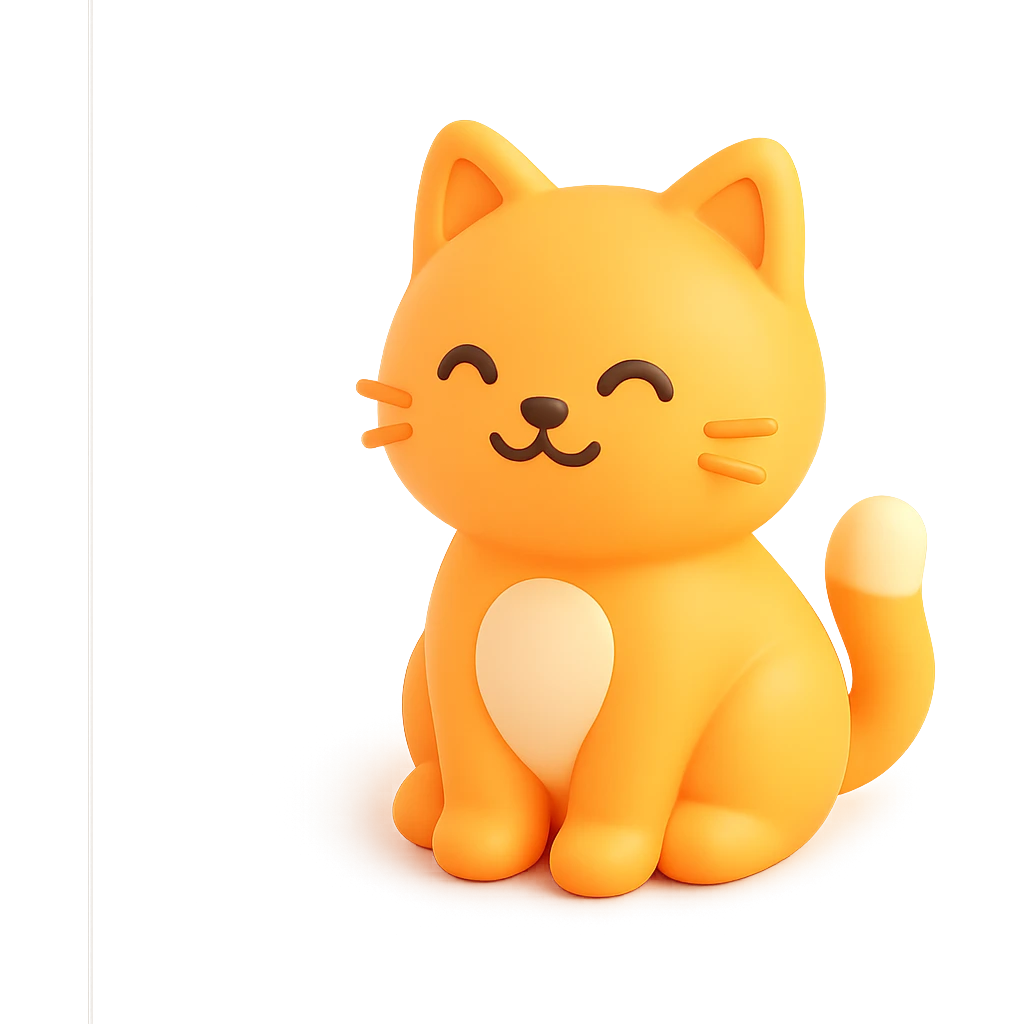 3D orange cat sitting and smiling emoji