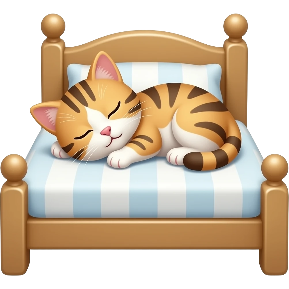 Um gatinho dormindo na caminha emoji