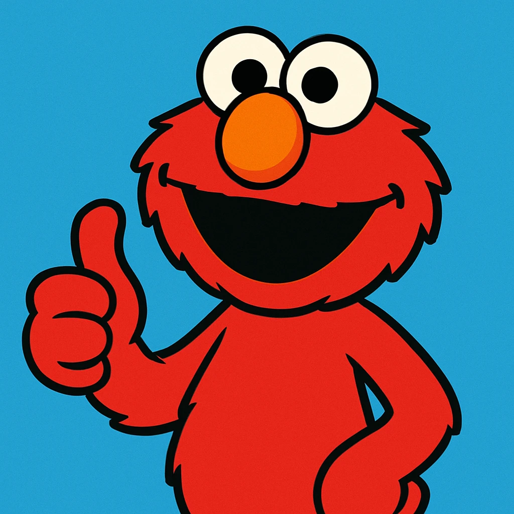 Elmo giving a thumbs up, vibrant cartoon style emoji