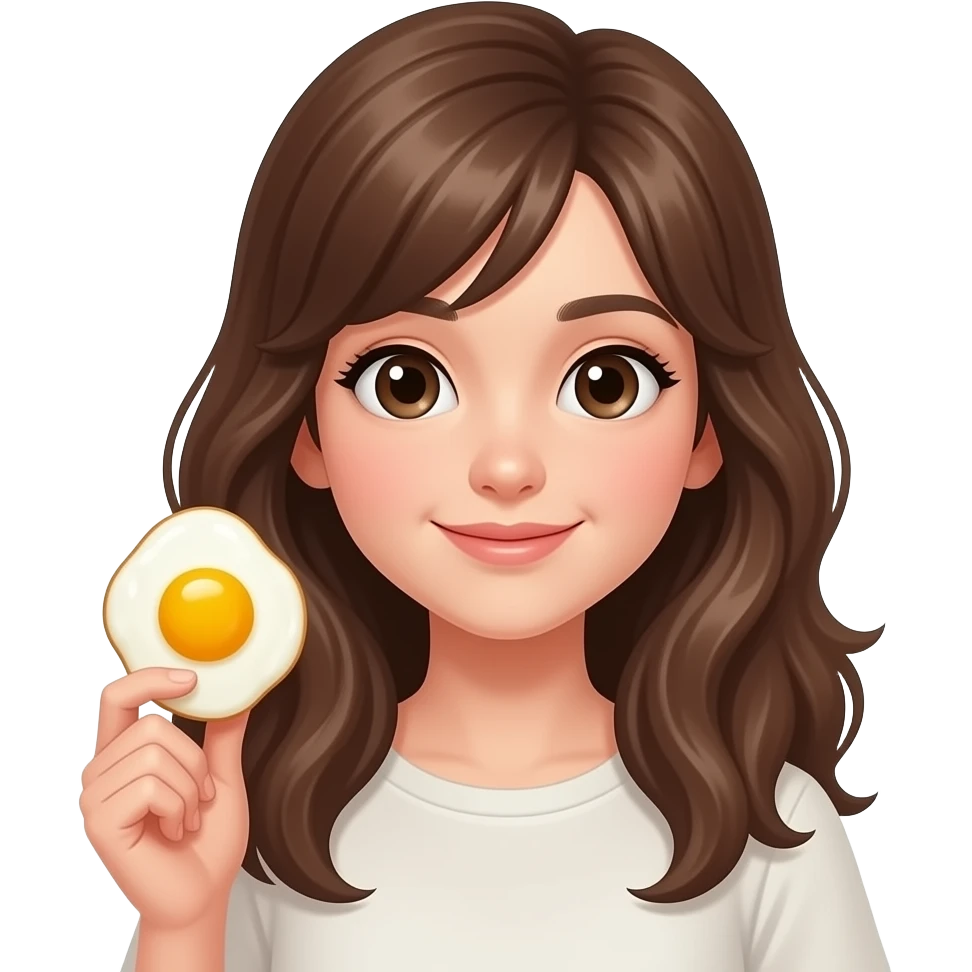 fried egg with a cute adult girl holding it emoji
