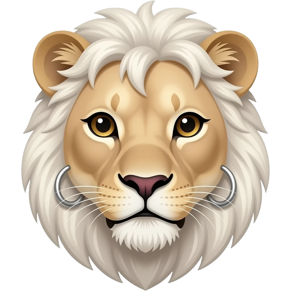 white haired lioness face, with earrings emoji