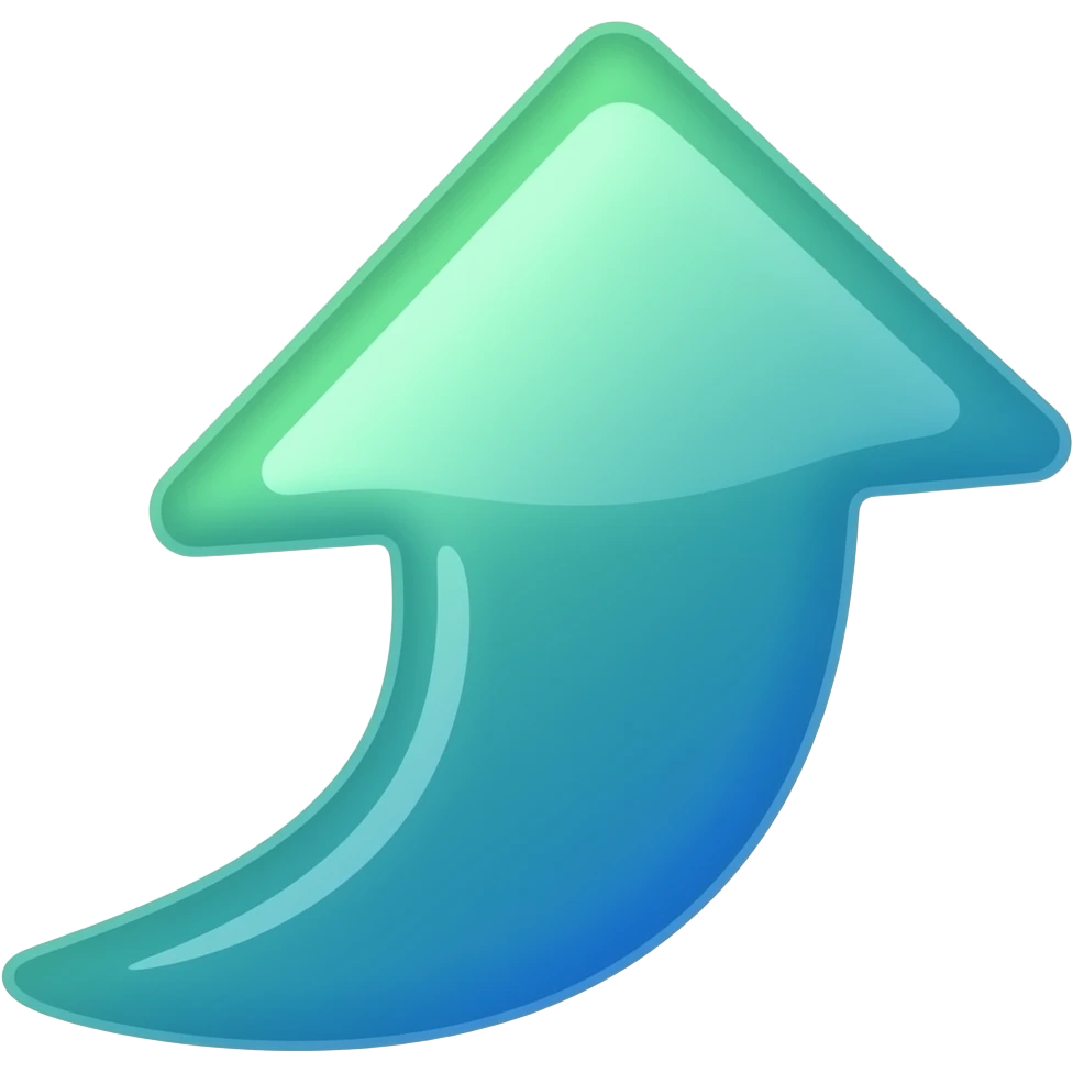 Minimalist flat design icon of an upward growing arrow transforming into a smooth abstract shape, representing evolution and progress, modern vector style, soft gradient (green to blue), no text, transparent background emoji