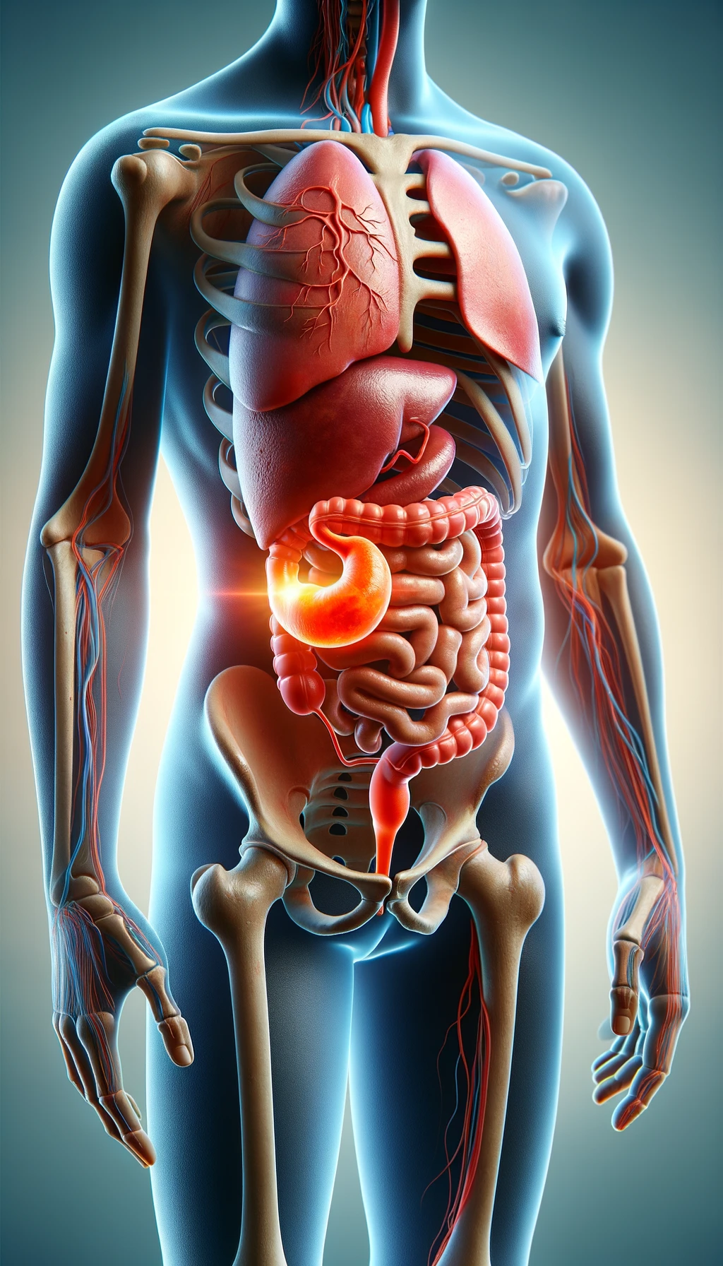 cistifellea umana anatomica realistica e intestino sono collegati nel dolore, sfondo chiaro emoji