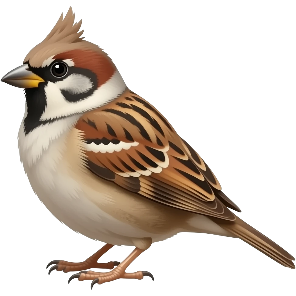 un gorrion en su cuello que tenga anarangado y que tenga una minni cresta y el cuerpo marron emoji