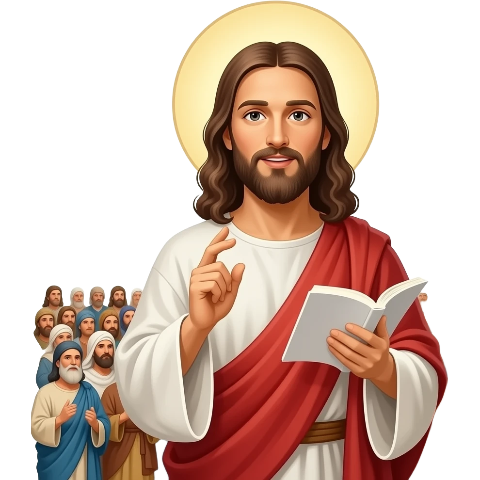 Jesus preaching to thousands of people dressed in biblical times emoji