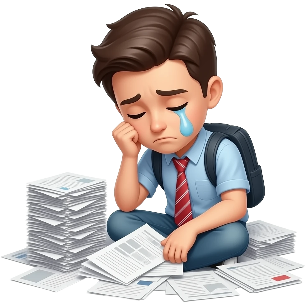 exhausted student with thousands of documents @emoji emoji