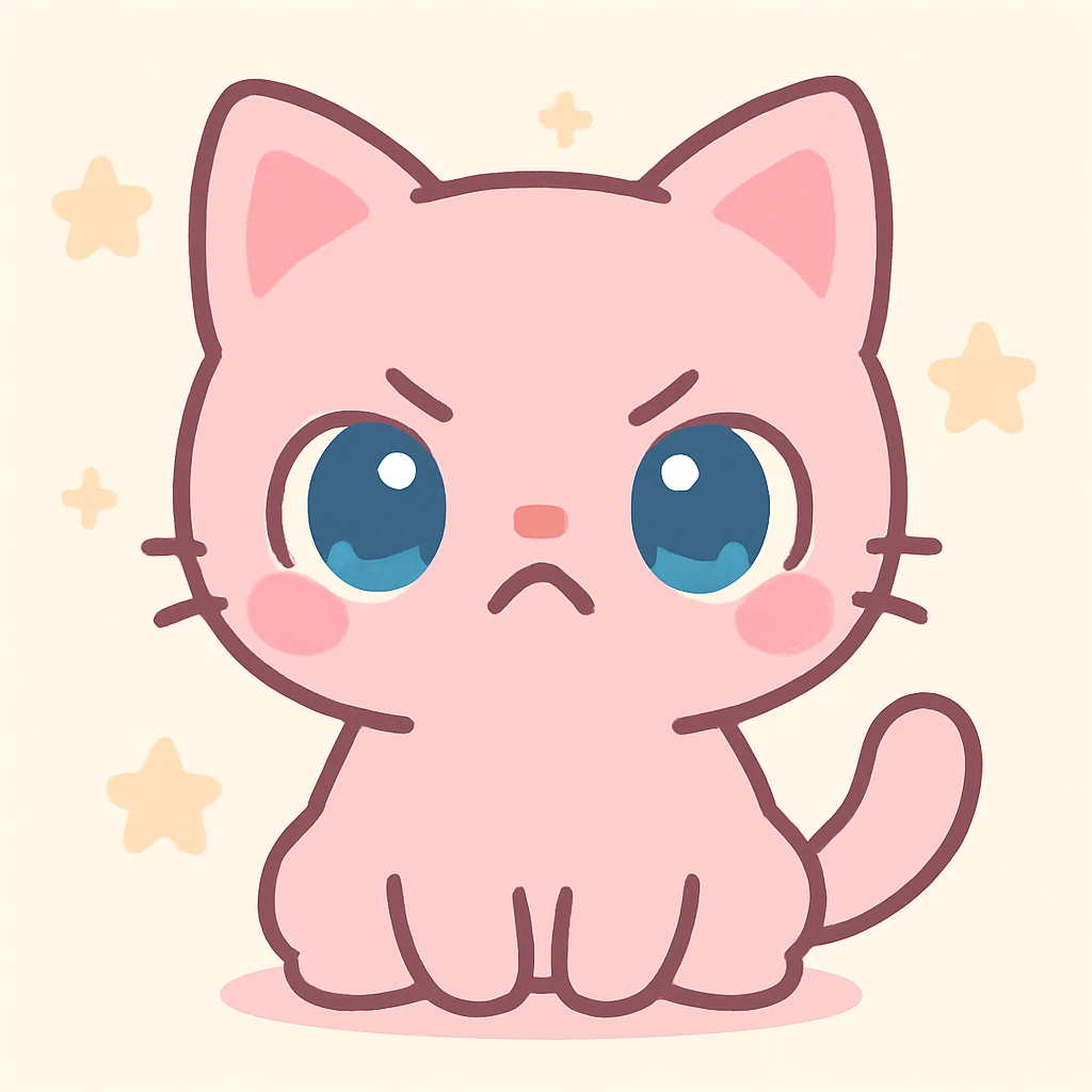 cute angry cat, kawaii style, big eyes, small paws, cartoonish, expressive face emoji