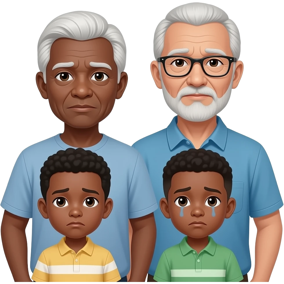 grands-parents noirs avec 2 petits enfants garçons noirs tristes emoji