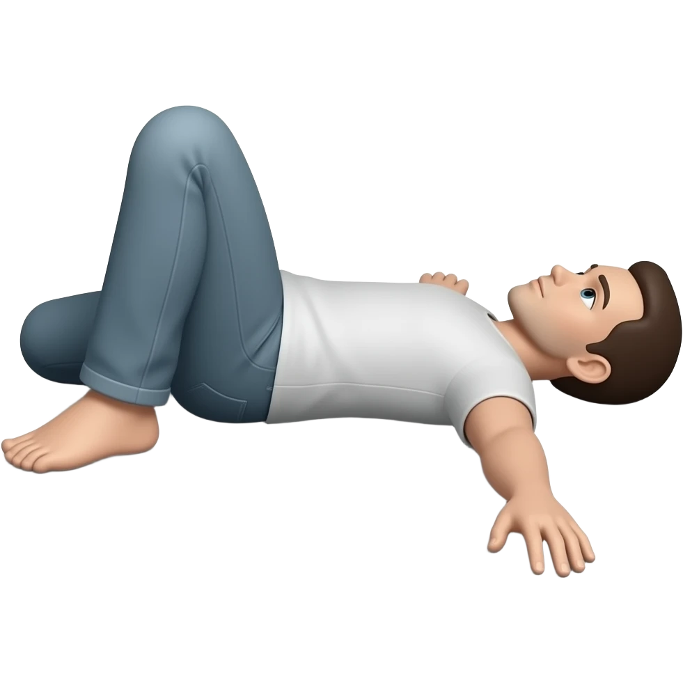 one knee up 45 degree in the knee. the other knee is flat on ground lying on back. from side emoji