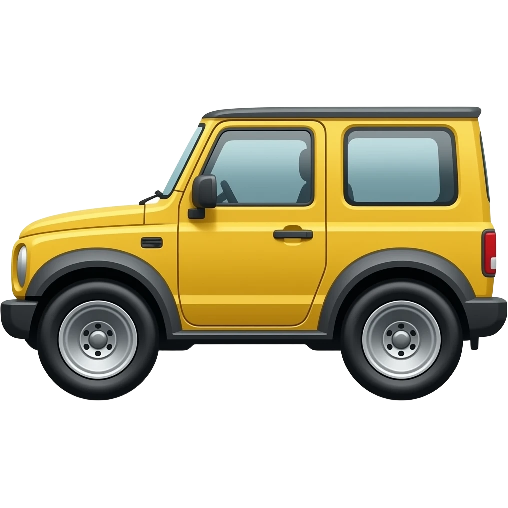 side view of an unlabeled yellow off-roader, classic emoji style, left facing emoji
