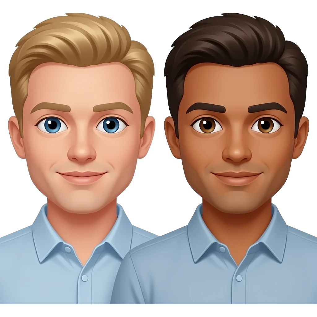 Make a gay couple on a Date, one has light Skin with Blond Hair and Blue Eyes, the other one has slightly brown skin witz dark Brown Hair and Brown Eyes. emoji